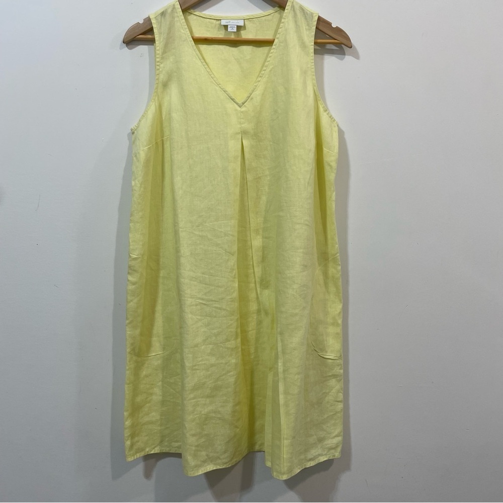 J. Jill Love Linen 100% Linen Yellow Sleeveless Lagenlook Midi Dress Size PM